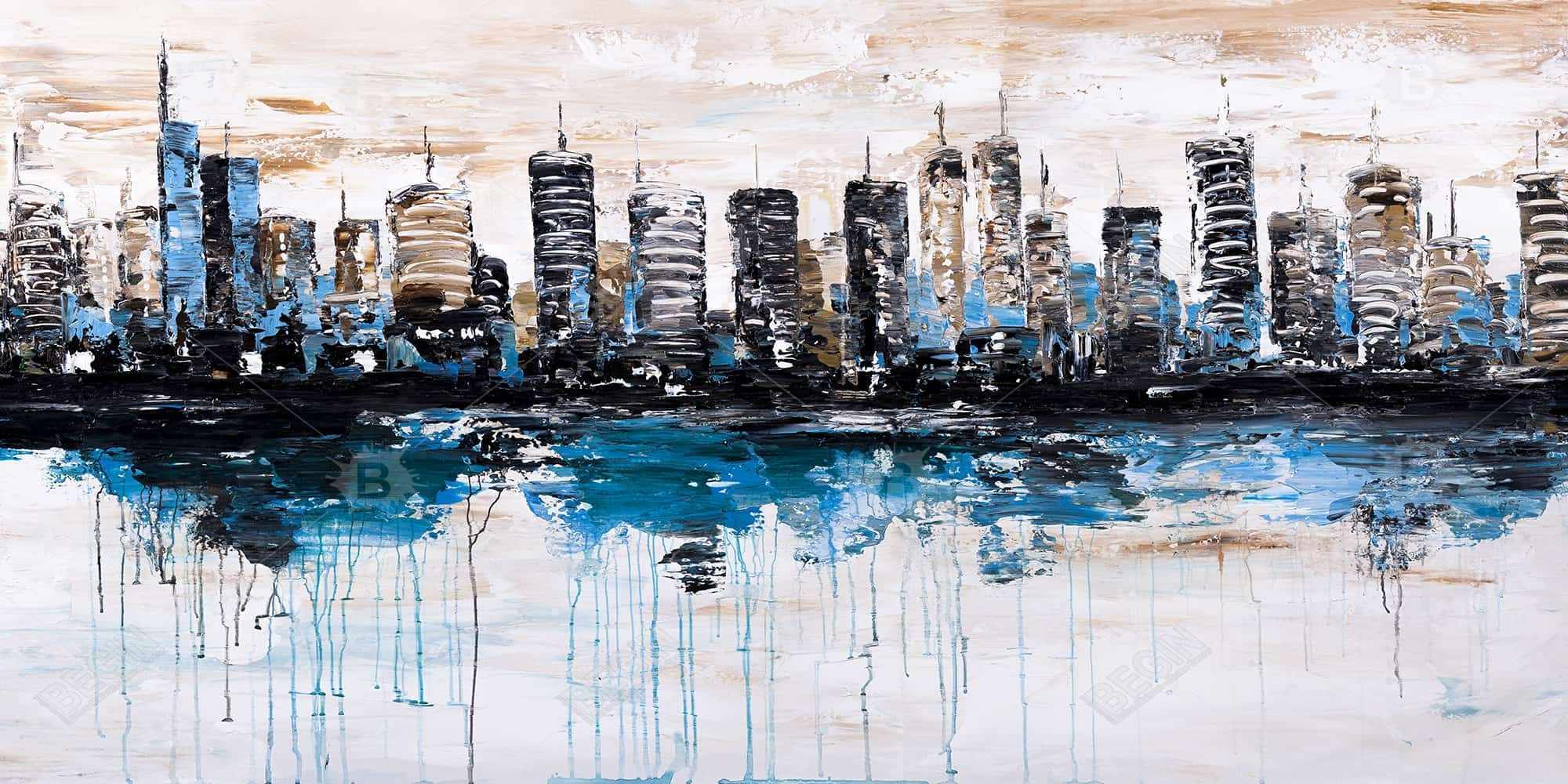 Abstract city with reflection on water