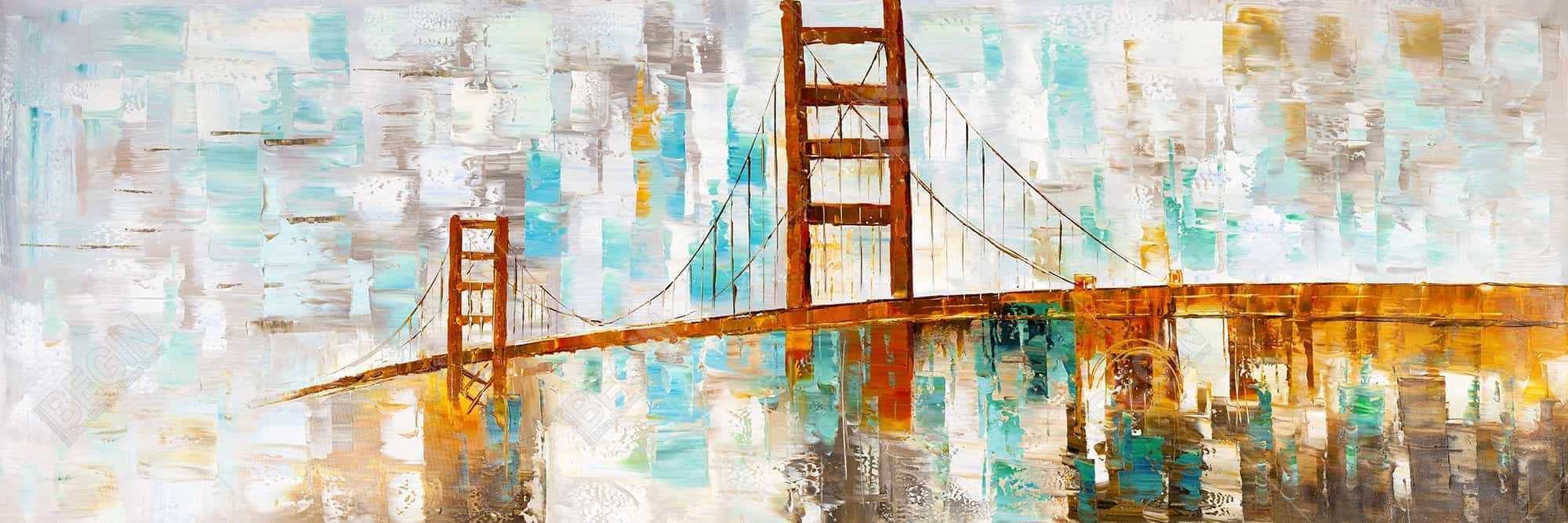 Golden gate with turquoise paint spots