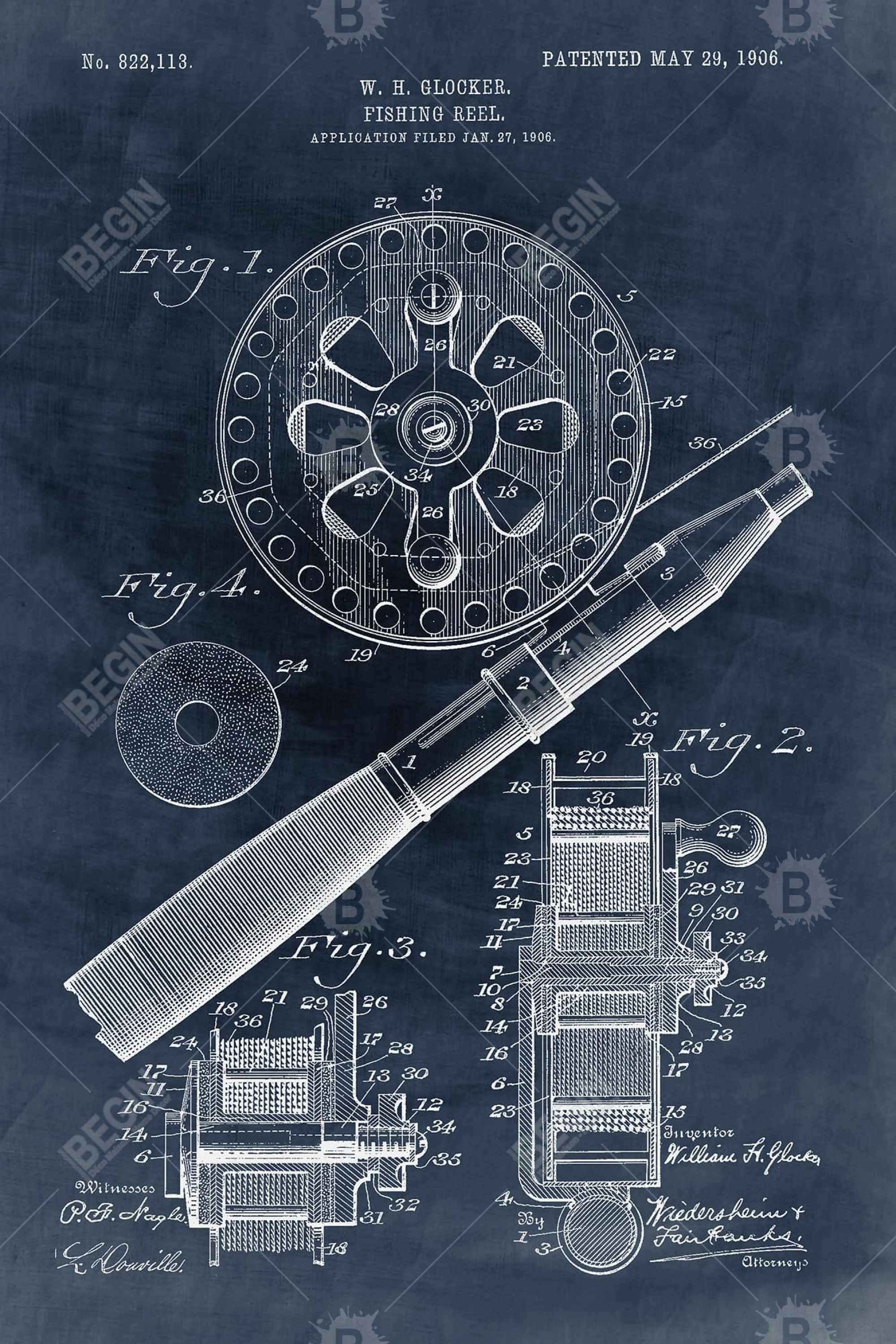 Blueprint of a fishing reel