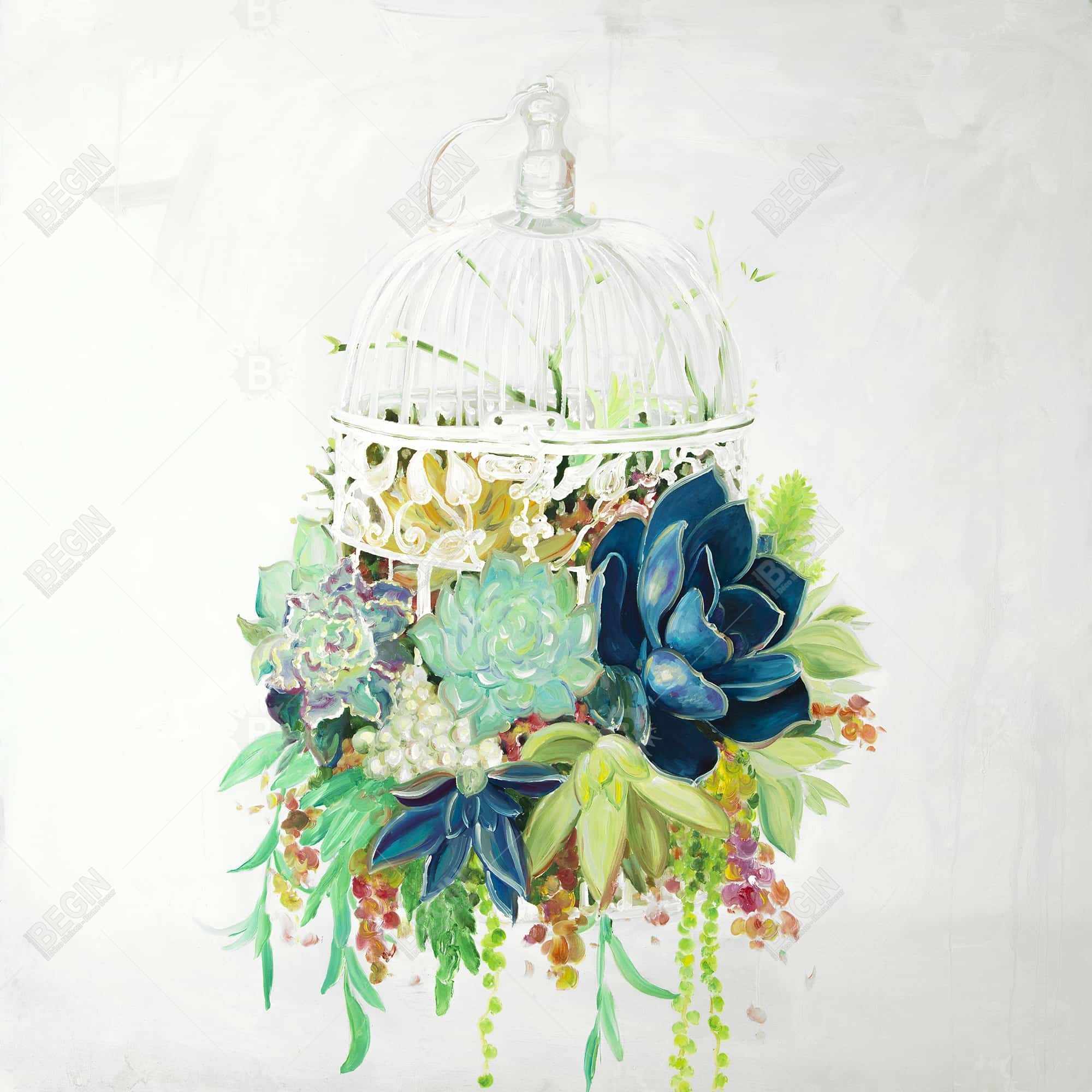 Bird cage with cactus