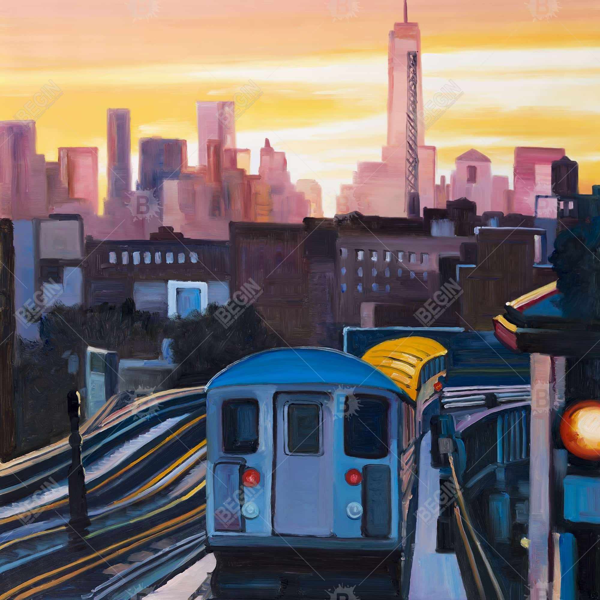 Sunset over the subway in new-york